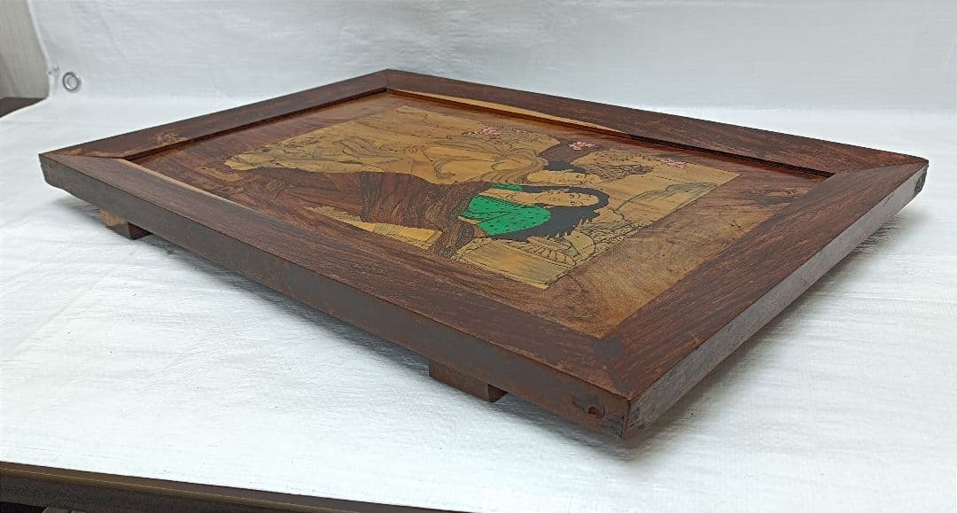 ヴィンテージ　インド　1944年　木象嵌額装　はめ木細工絵画