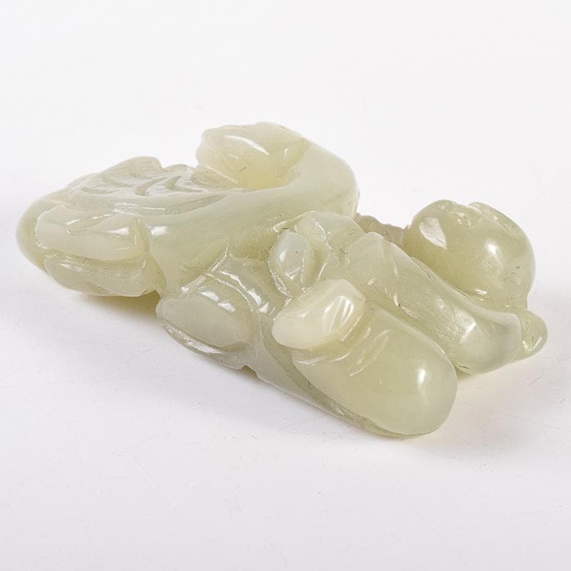 中国　玉石彫刻　人物白鳥刻　根付　置物　C　7887E