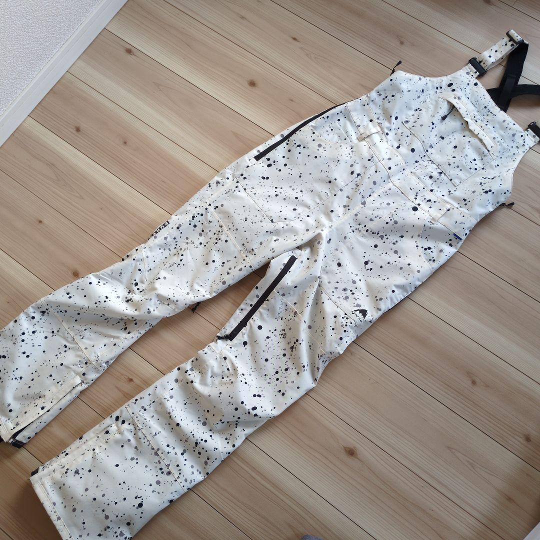 美品　Burton スノーボードウェア ホワイト スプラッター　ビブパンツ