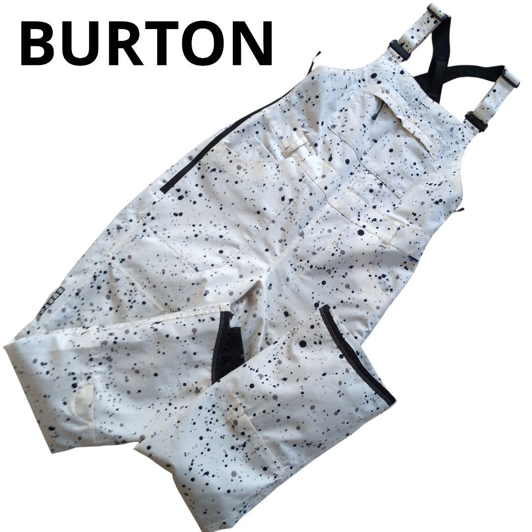 美品　Burton スノーボードウェア ホワイト スプラッター　ビブパンツ