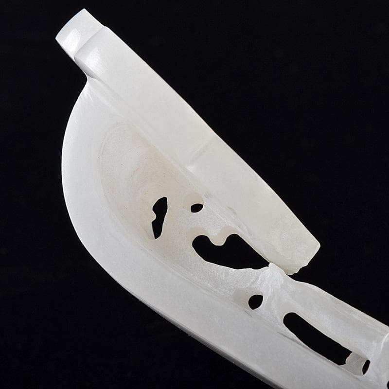 中国　玉石白玉彫刻　神獣刻　如意　M　R8033