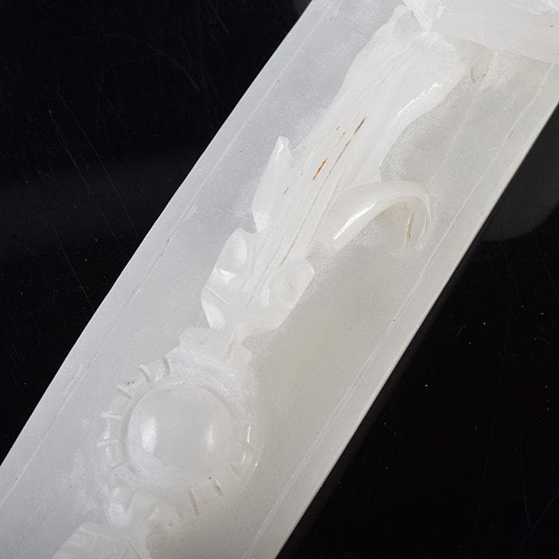 中国　玉石白玉彫刻　神獣刻　如意　M　R8033