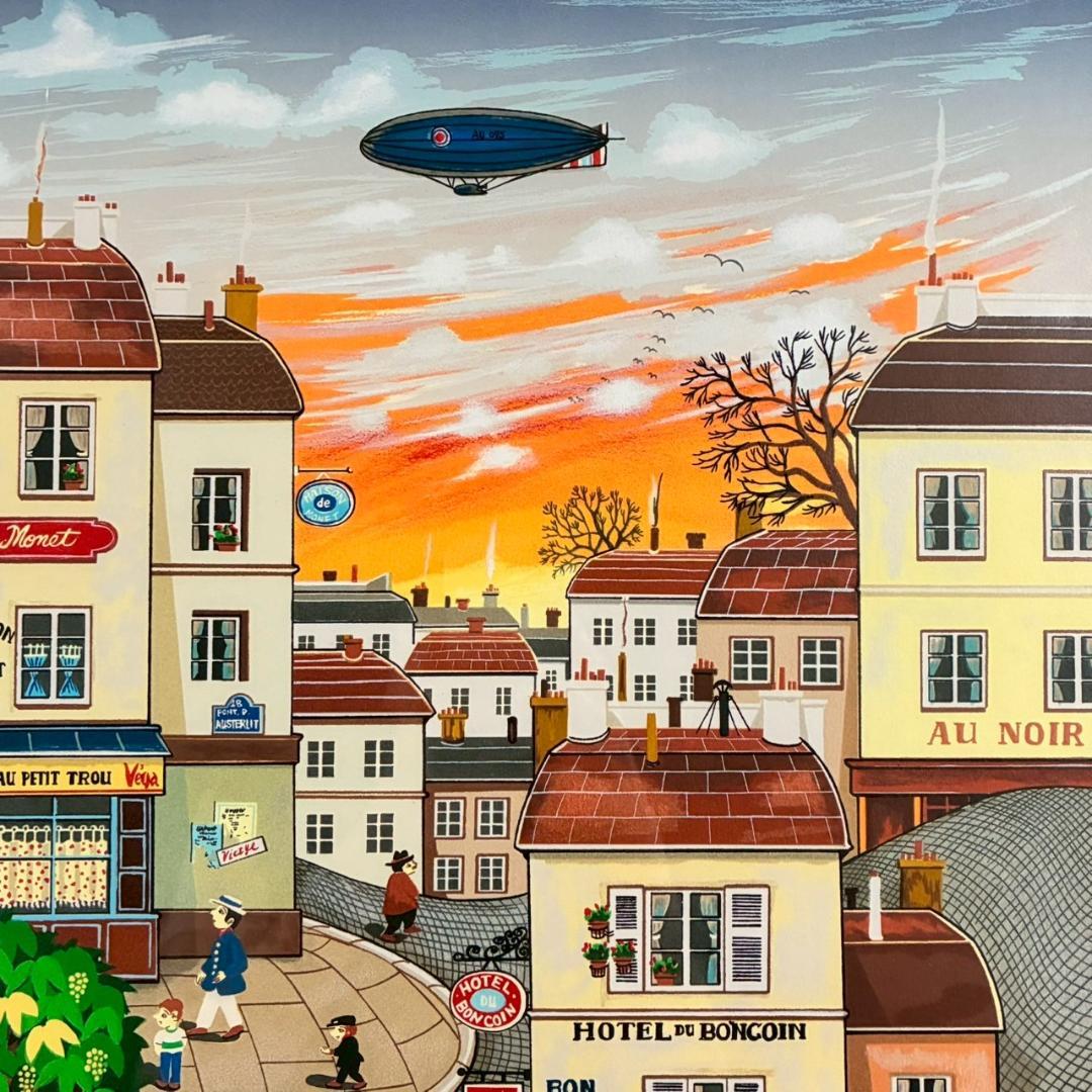 美品 ビン・カシワ「パリの夕暮れ」リトグラフ 直筆サイン入 額縁入 ヒロヤマガタ