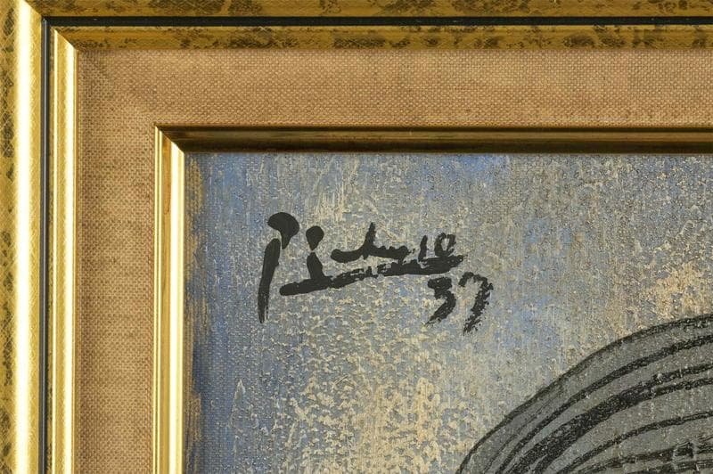 ピカソ　ミクストメディア　肉筆『婦人像』表サイン　鑑定証　F6号　額装　b809