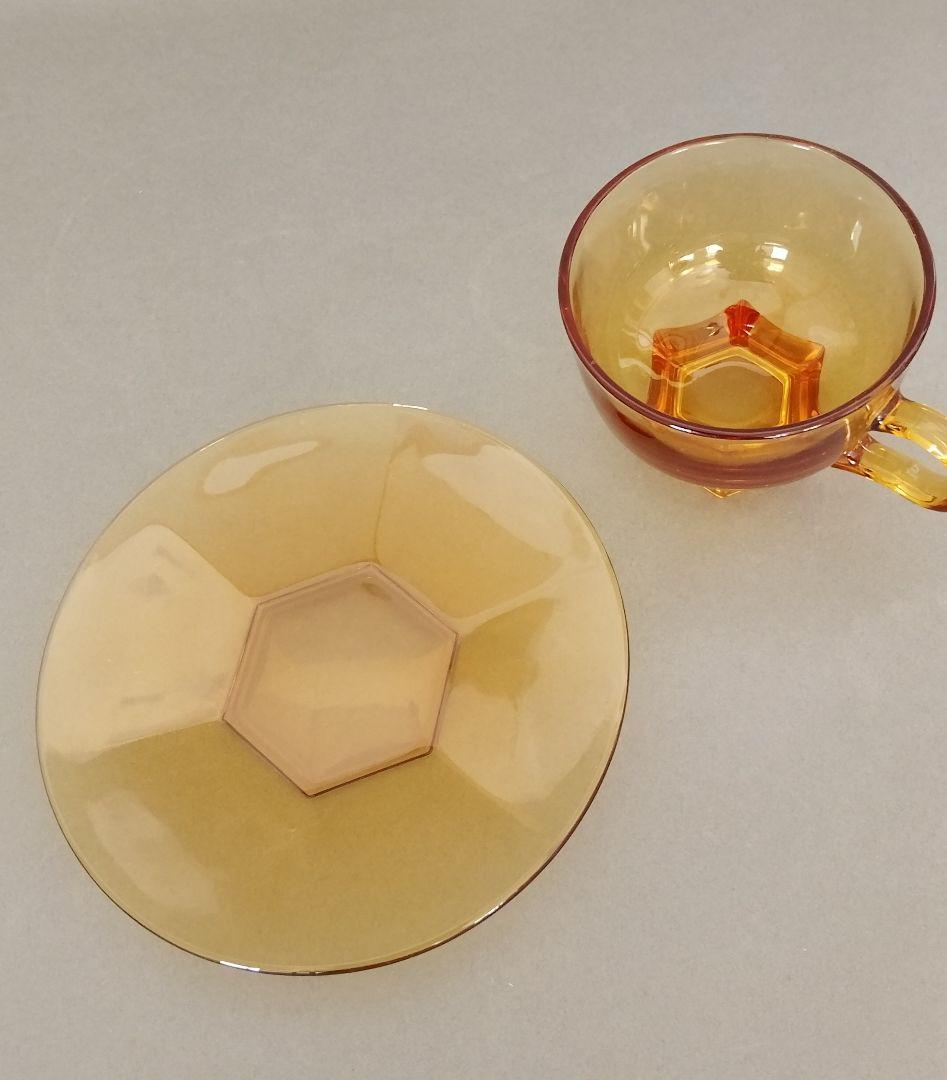 昭和中期 硝子六角形コーヒーカップ5点セット