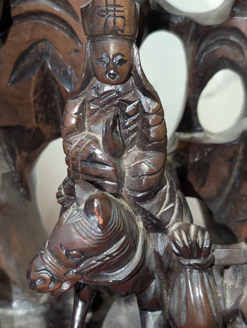 古美術　アート　木彫り　 　彫刻　『西遊記』　木台付