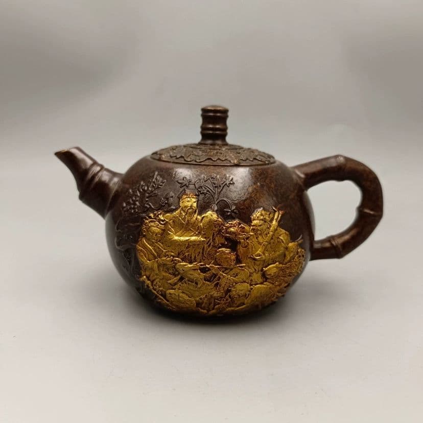 銅器 八仙過海鎏金壺 茶壺 酒壺 茶道具 煎茶器 装飾品 工芸品 置物