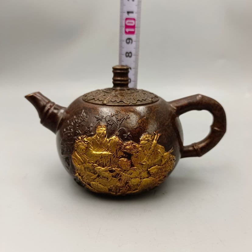 銅器 八仙過海鎏金壺 茶壺 酒壺 茶道具 煎茶器 装飾品 工芸品 置物
