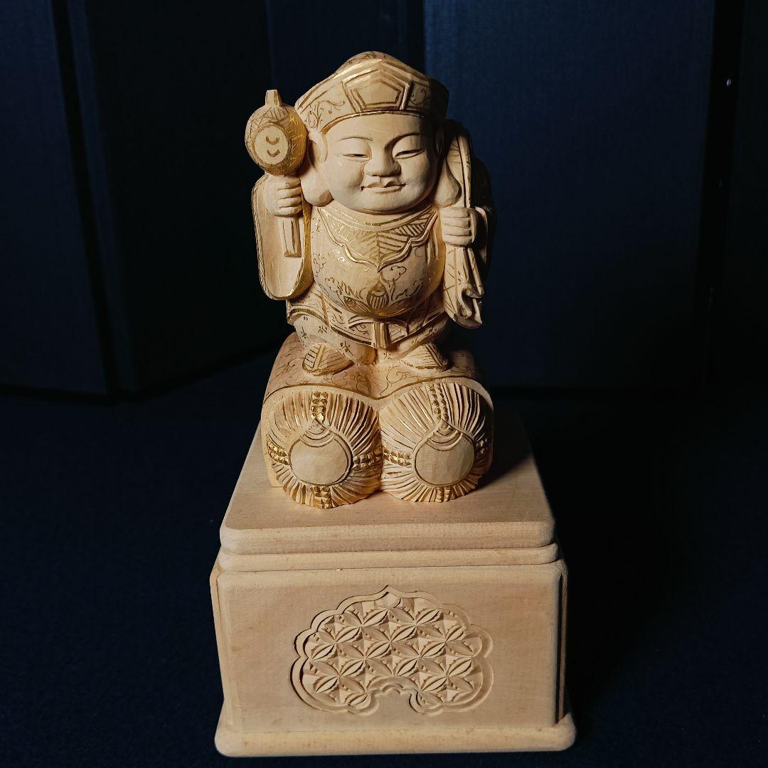 AN36 大黒様 木彫 金彩 台座 美品