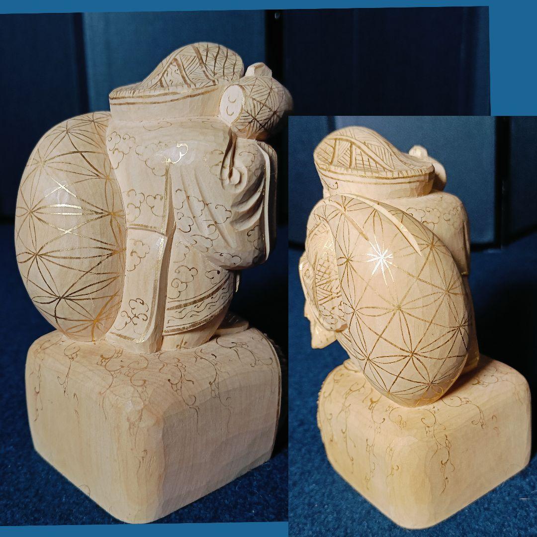 AN36 大黒様 木彫 金彩 台座 美品