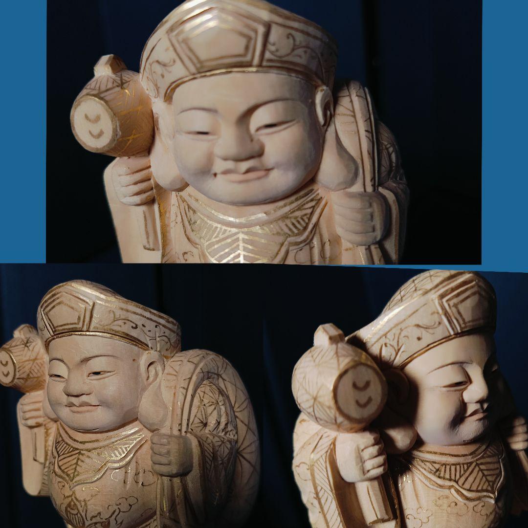 AN36 大黒様 木彫 金彩 台座 美品