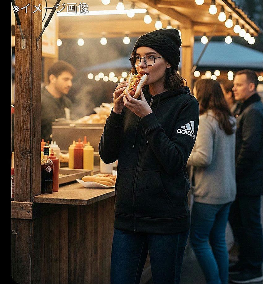 【adidas】 フルジップパーカー /ビッグロゴ Sサイズ 黒　 男女兼用