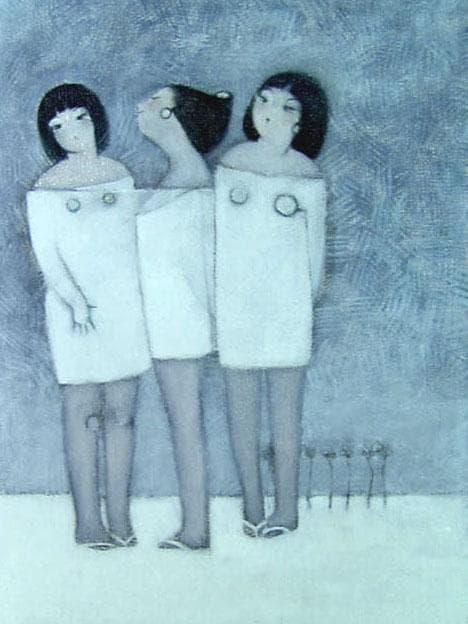 油絵 菅家令子 絵 絵画 インテリア F4-142023 女性像 雪国の子供たち