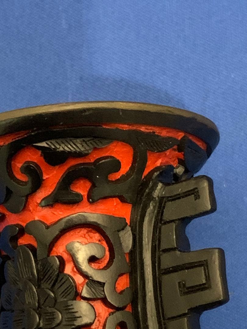 村上堆朱 黒堆朱花瓶 径83xh200台含