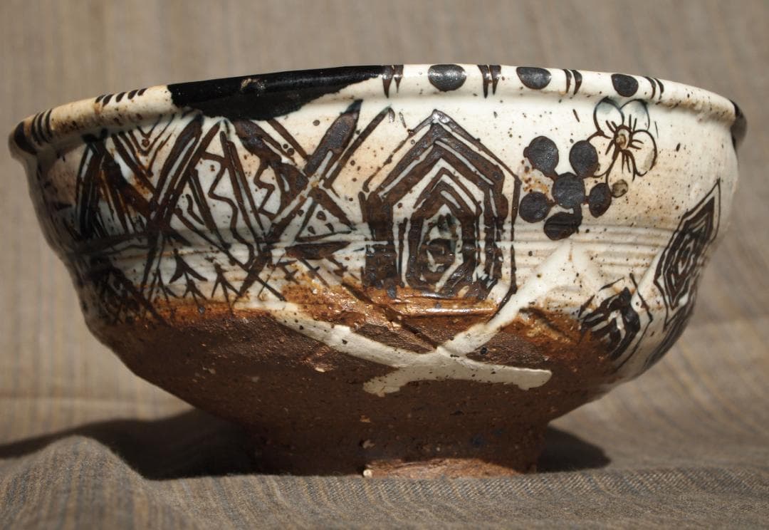 未使用★池田省吾★粉引織部茶碗★共箱・布・栞