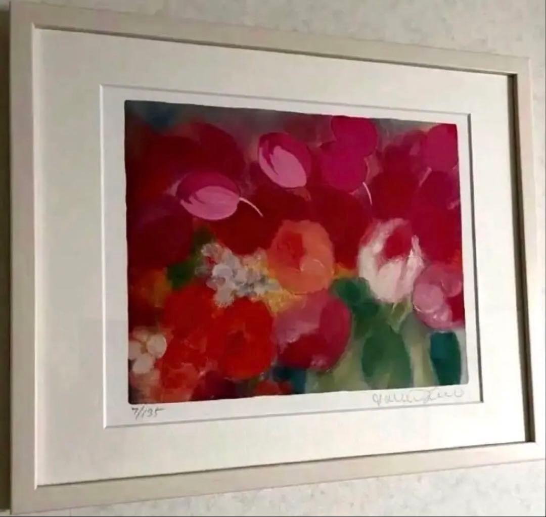 新品額入り　限定版画　直筆サイン・エディション番号・証明書あり　ジニー・キム　赤