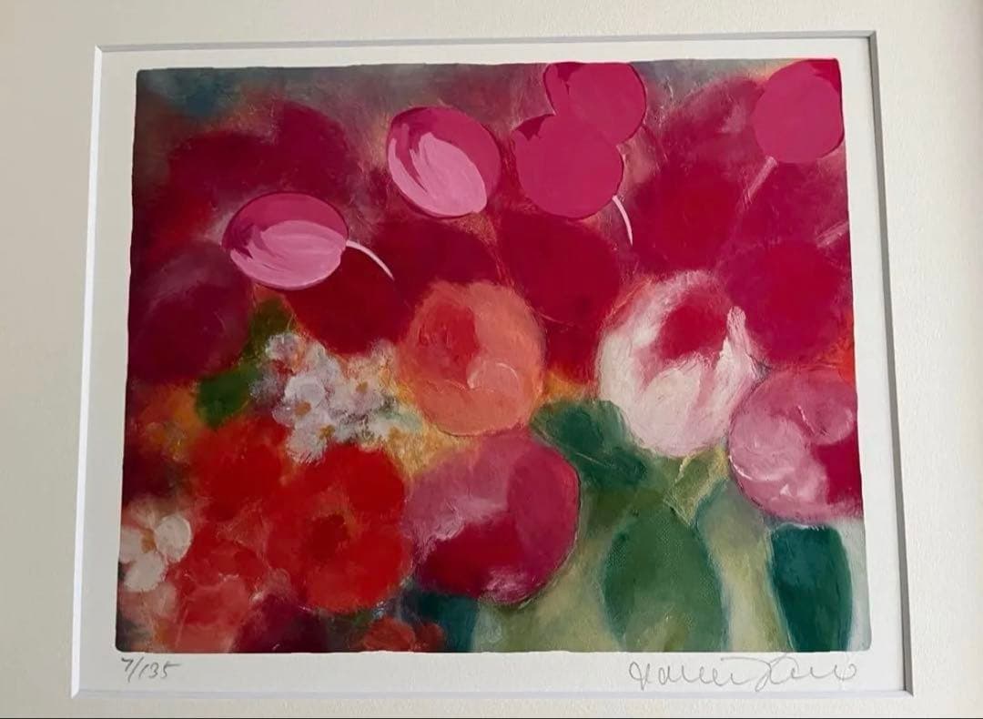 新品額入り　限定版画　直筆サイン・エディション番号・証明書あり　ジニー・キム　赤