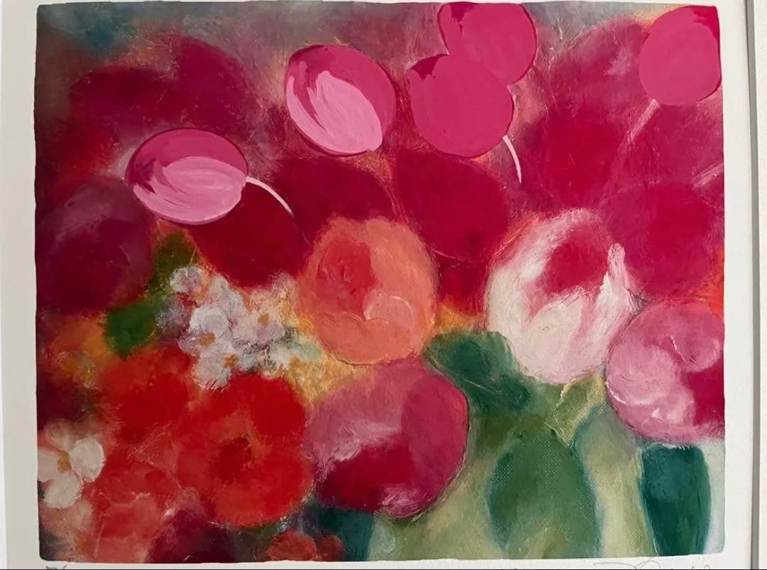 新品額入り　限定版画　直筆サイン・エディション番号・証明書あり　ジニー・キム　赤