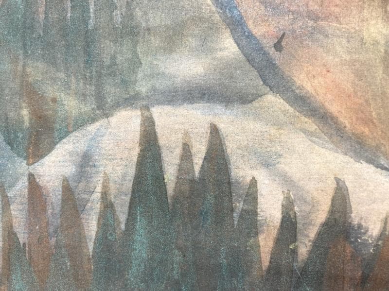 川端龍子／文化勲章受章作家「雪神路」風景画 掛軸 絹本 共箱