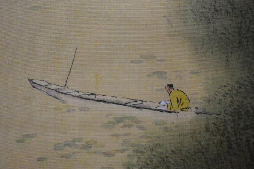 真作/平井楳仙/山水小舟図/布袋屋掛軸HE-545