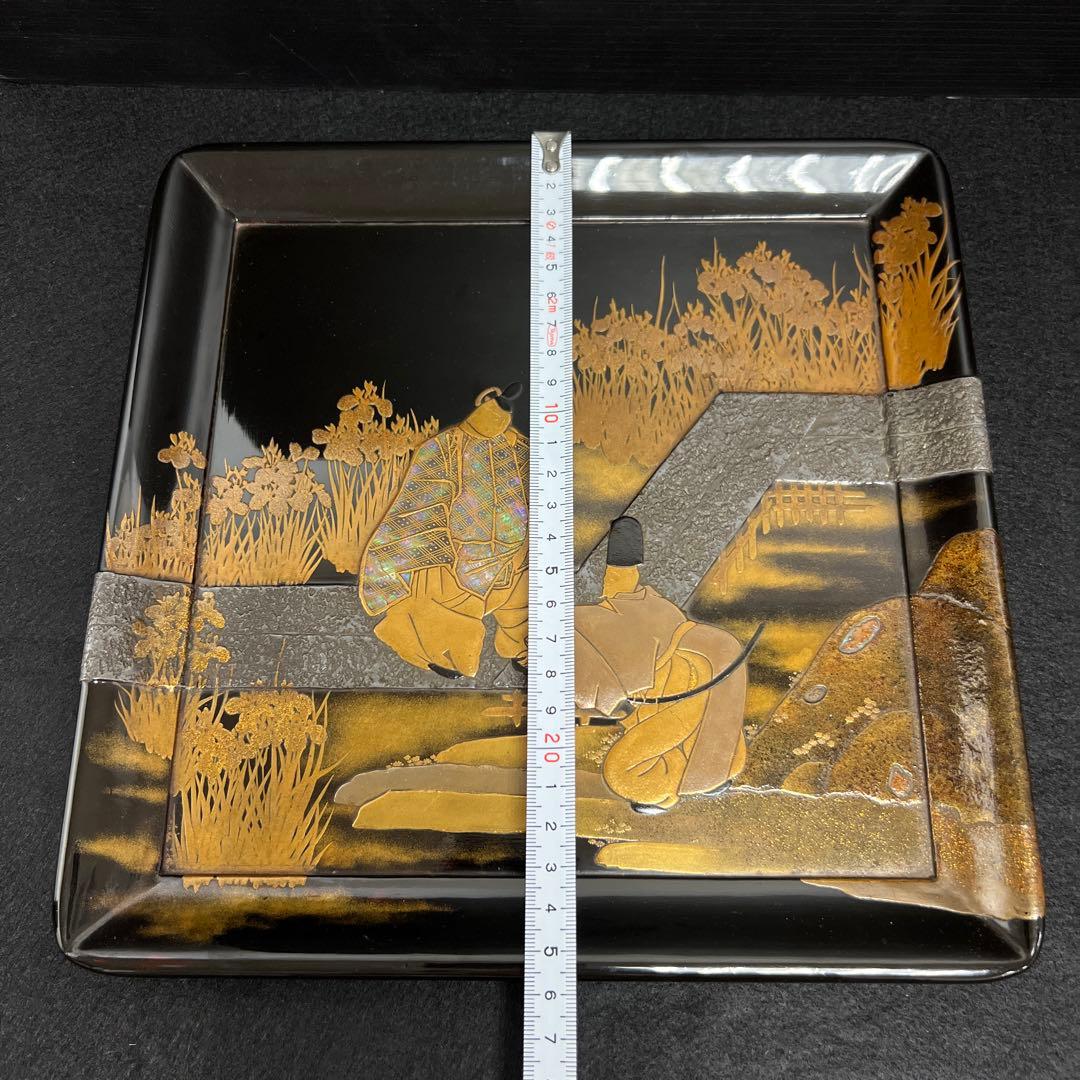 専用　時代盛蒔絵　八橋図盆　木箱付　幅25.8㎝　東Y7-1229☆2Fトヒルト