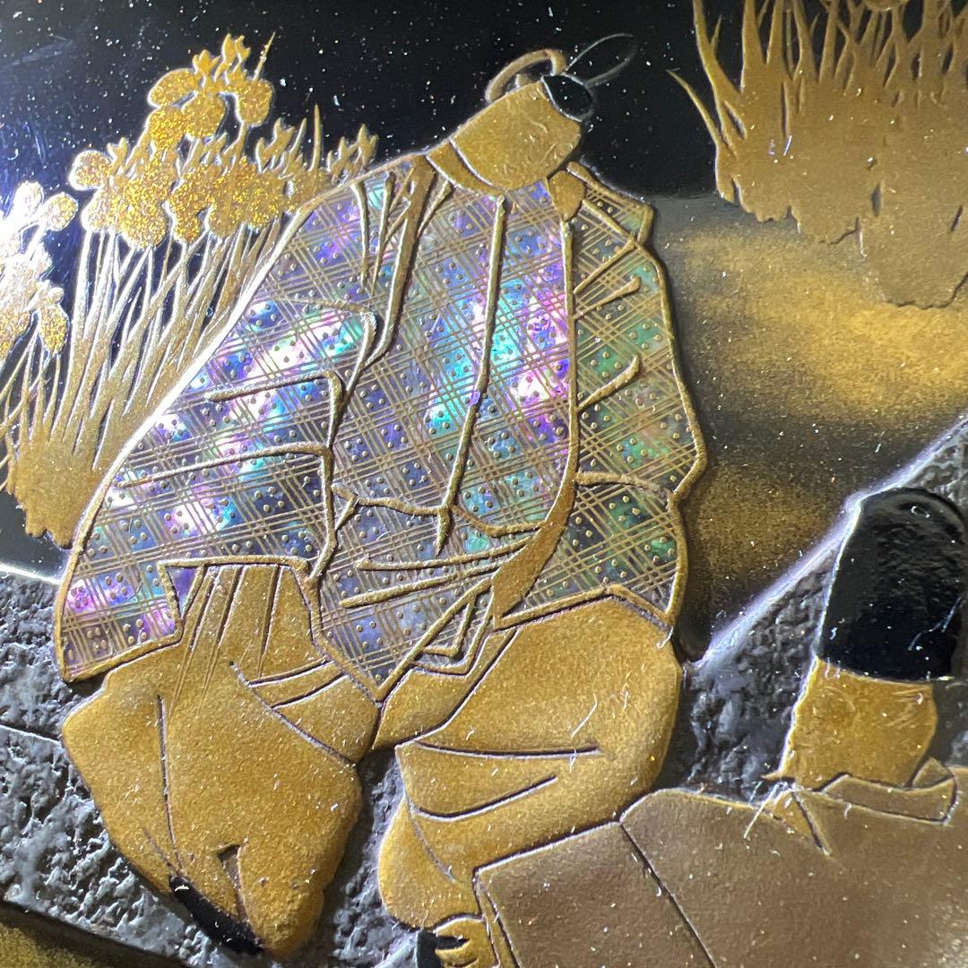 専用　時代盛蒔絵　八橋図盆　木箱付　幅25.8㎝　東Y7-1229☆2Fトヒルト