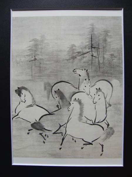 狩野芳崖、牧馬図、希少な額装用画集より、新品高級額装付、状態良好