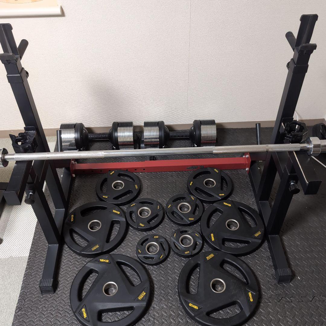 オリンピックシャフト バーベルラック ウエイトプレートセット　つくば市引取り希望