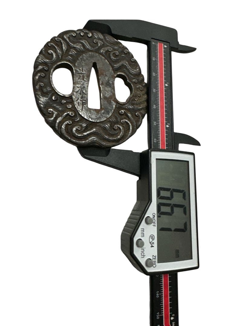 鍔　荒波　在銘　光永　 鉄鍔 武具 骨董 アンティーク 時代物 刀装具