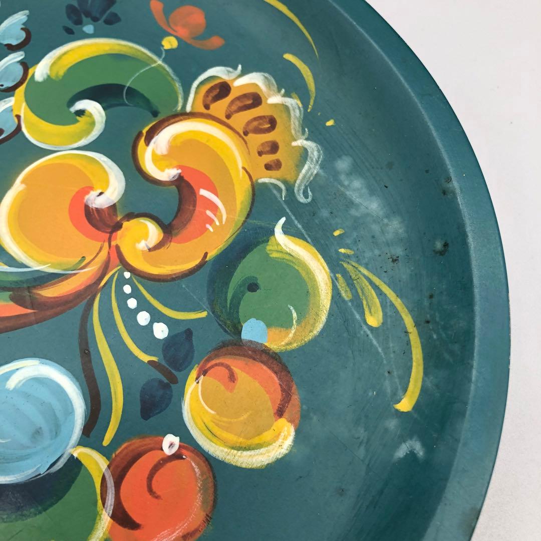 ノルウェー伝統装飾様式ローズマリングフラワー手描き飾り皿プレート民芸品２点セット