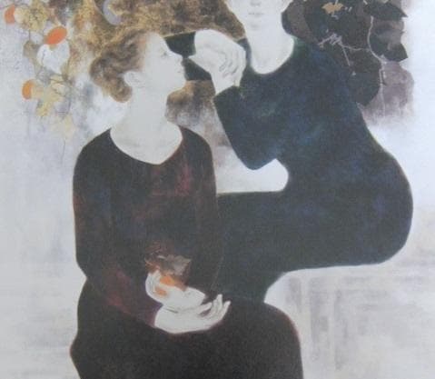 山下保子、【秋の気】、希少画集画、新品高級額 額装付、状態良好