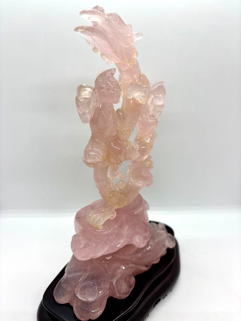 #甲州貴石細工 天然紅水晶（ローズクォーツ） 『龍と恵比寿大黒像』