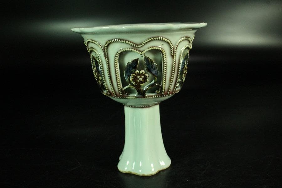 中国美術 貼枝花 高碗(K-A728)