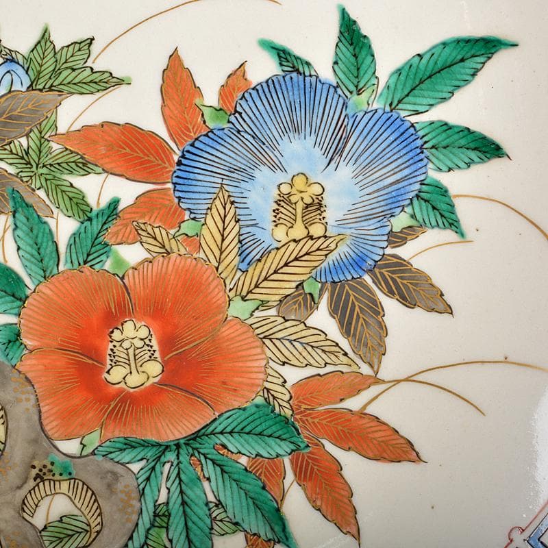 九谷焼　九谷庄三作　色絵　花鳥文　飾皿　一對　M　R5305