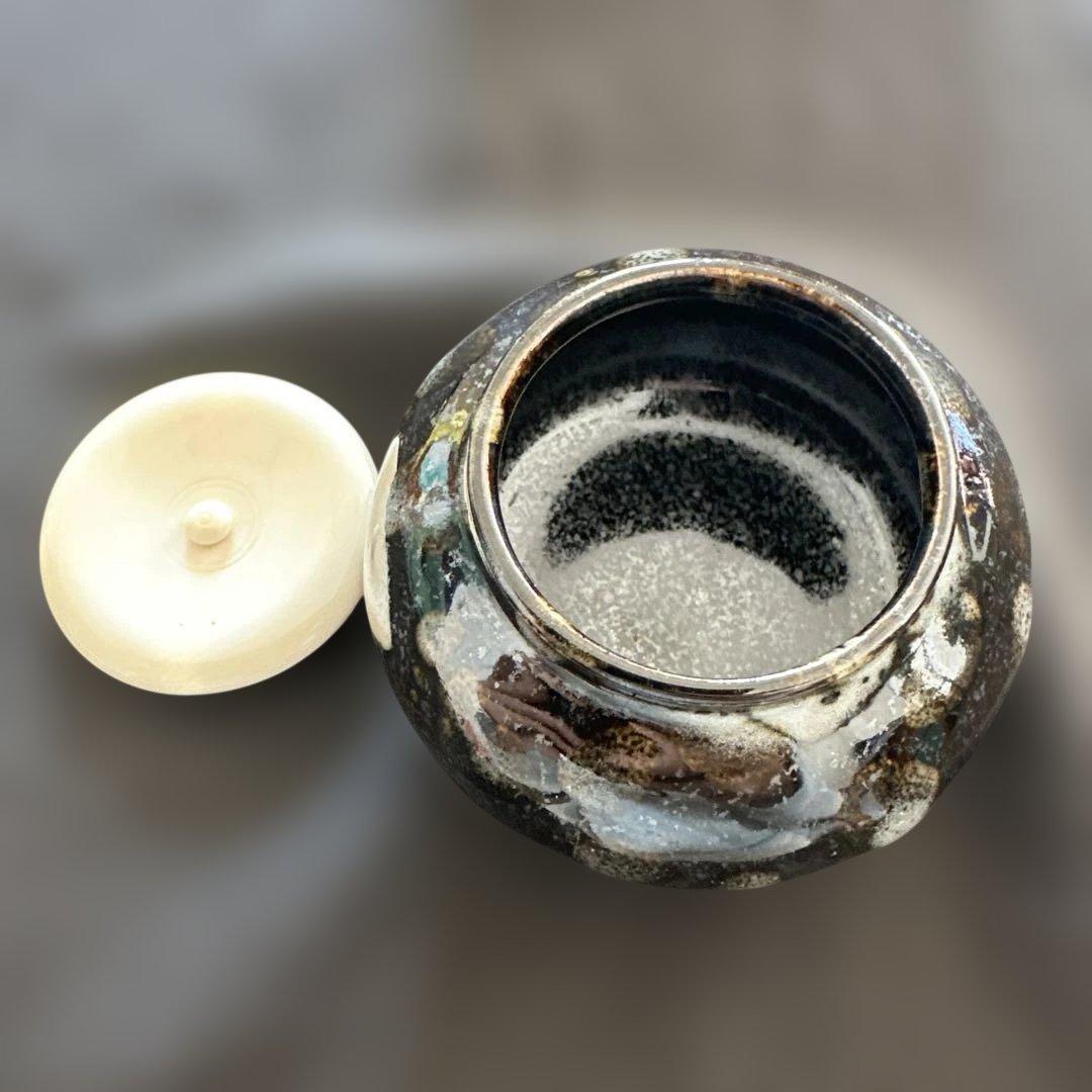 【新品、未使用品】大海茶入　仕覆付　茶道具　黒色と灰色のグラデーション