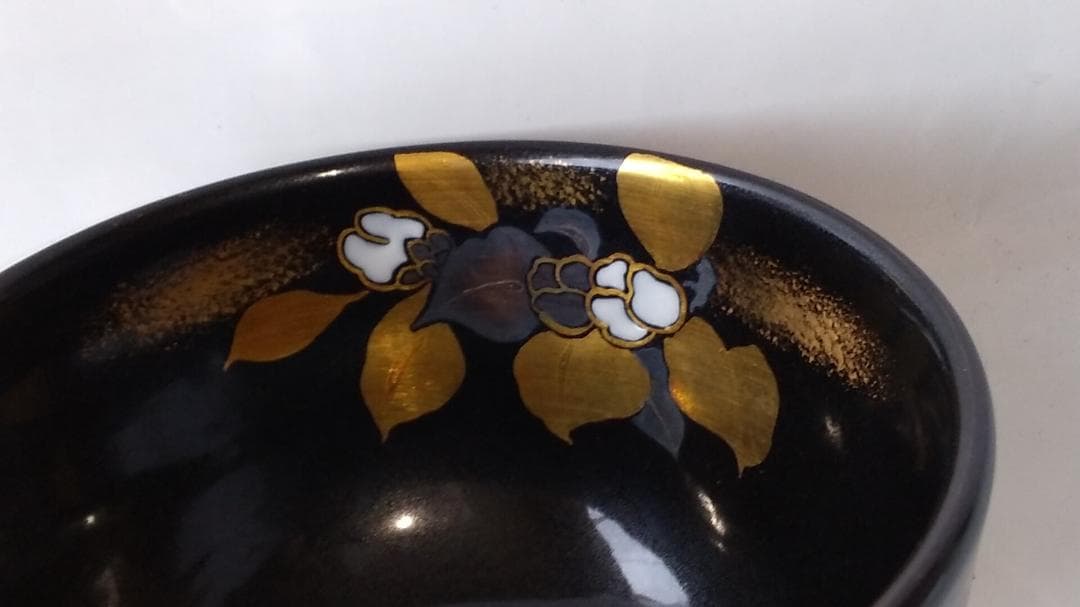 押小路窯 庄左ェ門 作 色絵 「 椿 」茶碗 押小路焼 共箱 栞 抹茶碗 新品