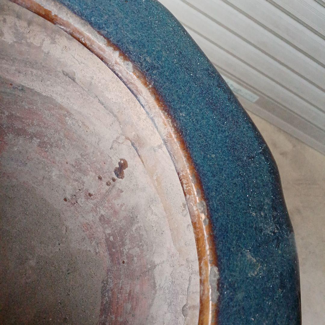 青茶火鉢　水鉢　花鉢　メダカ鉢