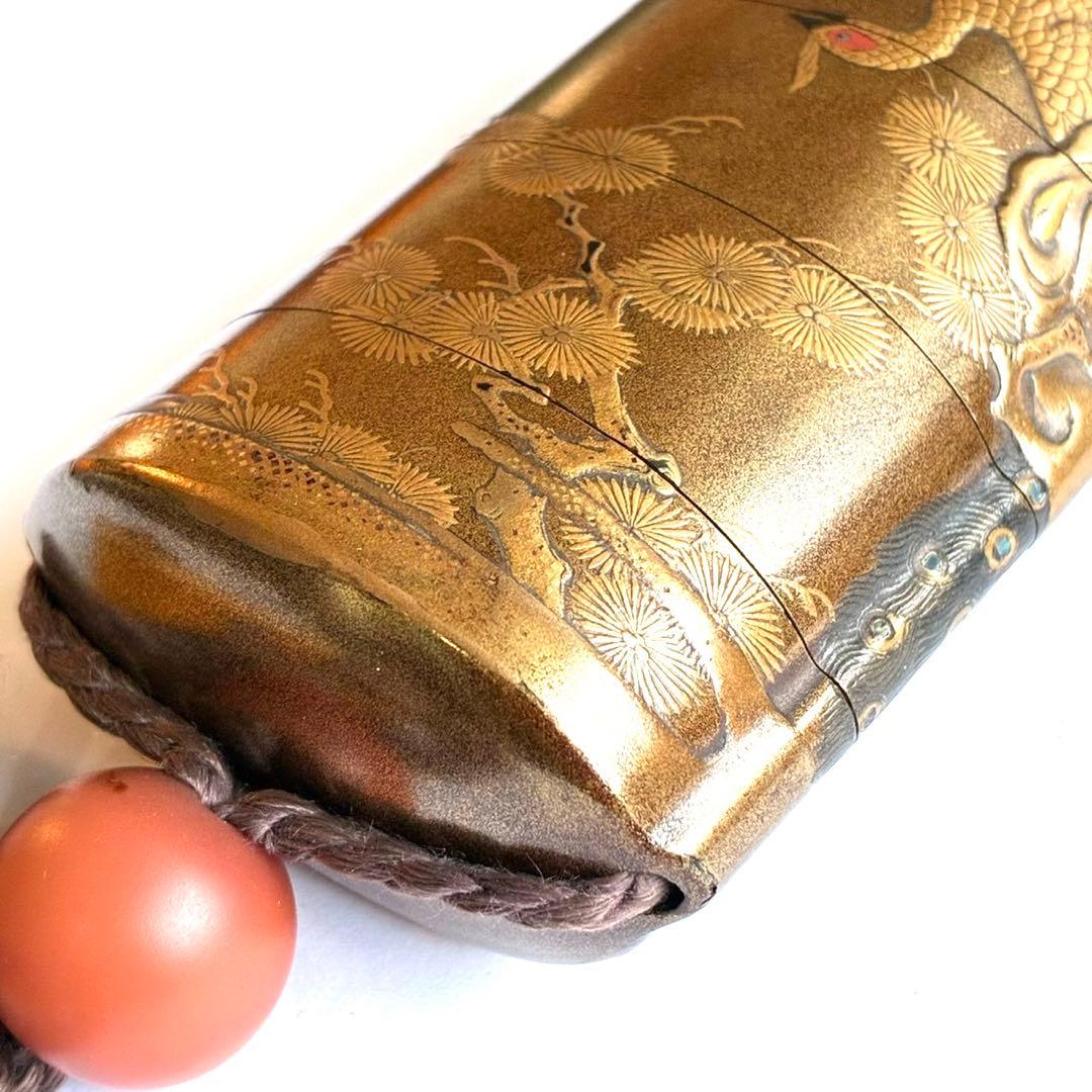 時代物　孔雀蒔絵印籠　梶川