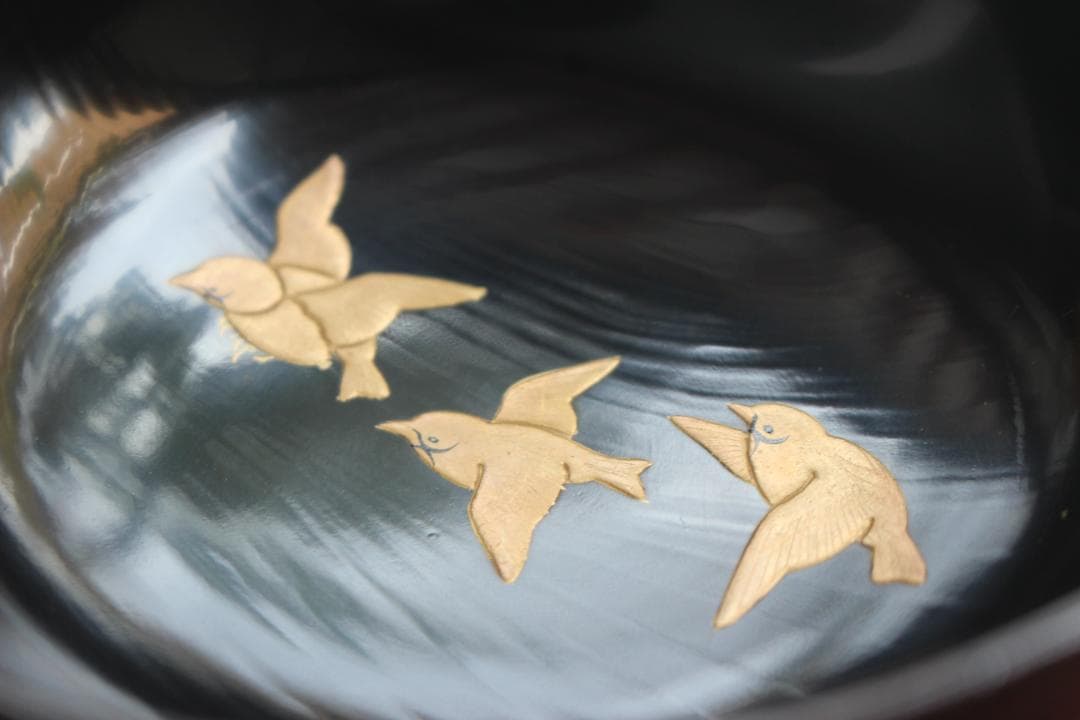 デッドストック！風情ある糸目地に優美な雀稲穂蒔絵の映えるお椀2点（検蒔絵椀雑煮椀