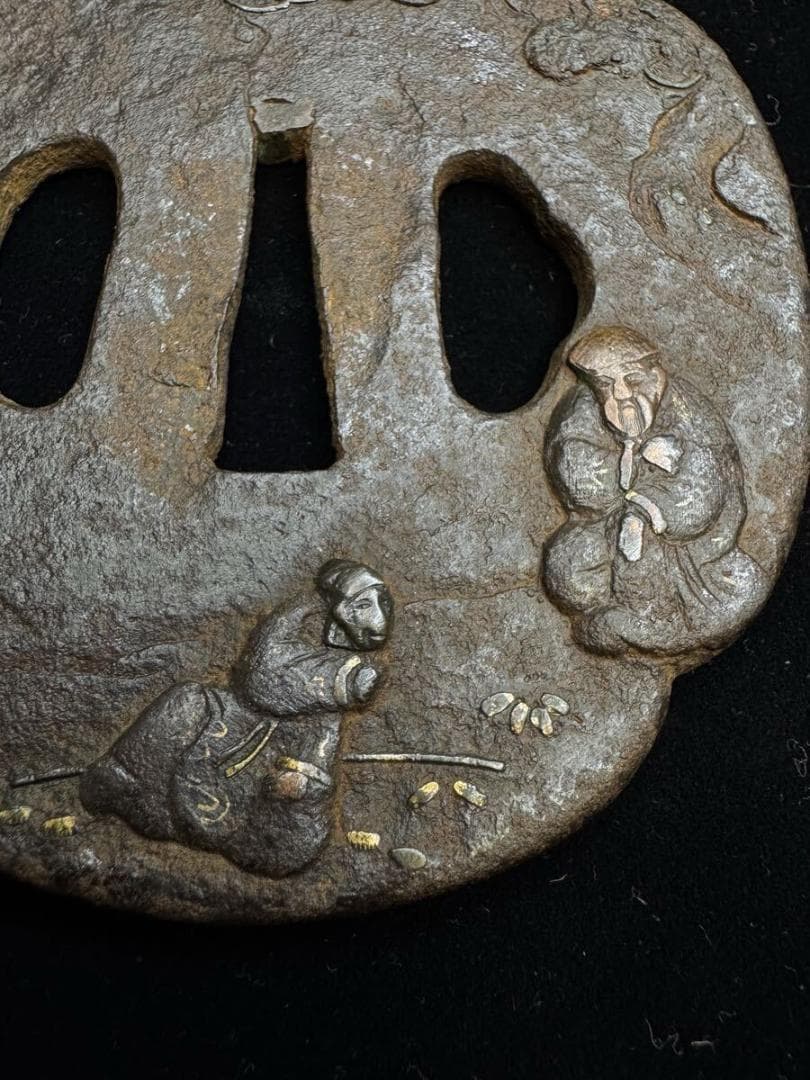 無銘 鉄地太公望図鐔 鍔 拵 日本刀 刀装具 骨董 古美術 江戸時代