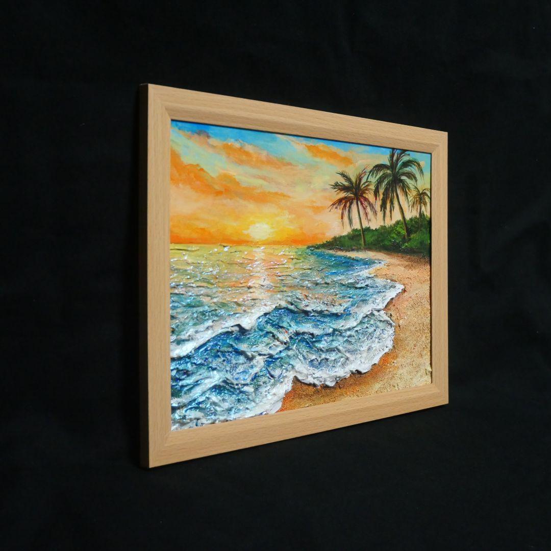 油絵 油彩 油彩画 絵 絵画【夕日の海辺】