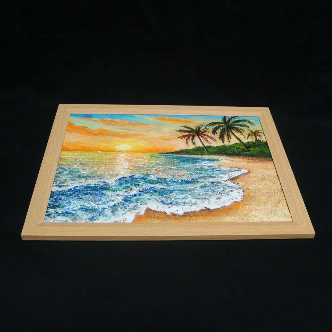 油絵 油彩 油彩画 絵 絵画【夕日の海辺】