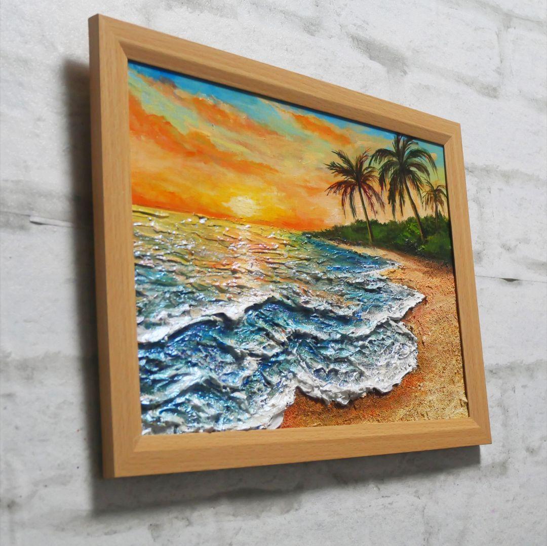 油絵 油彩 油彩画 絵 絵画【夕日の海辺】