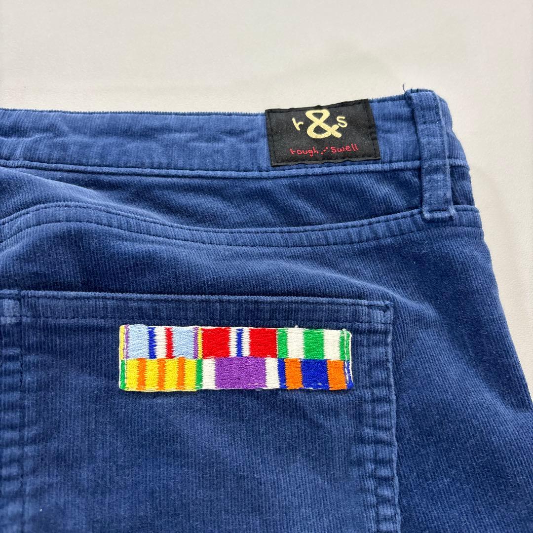 ラフアンドスウェル ロングパンツ S コーデュロイ　細ウネ　ブルー系　メンズ