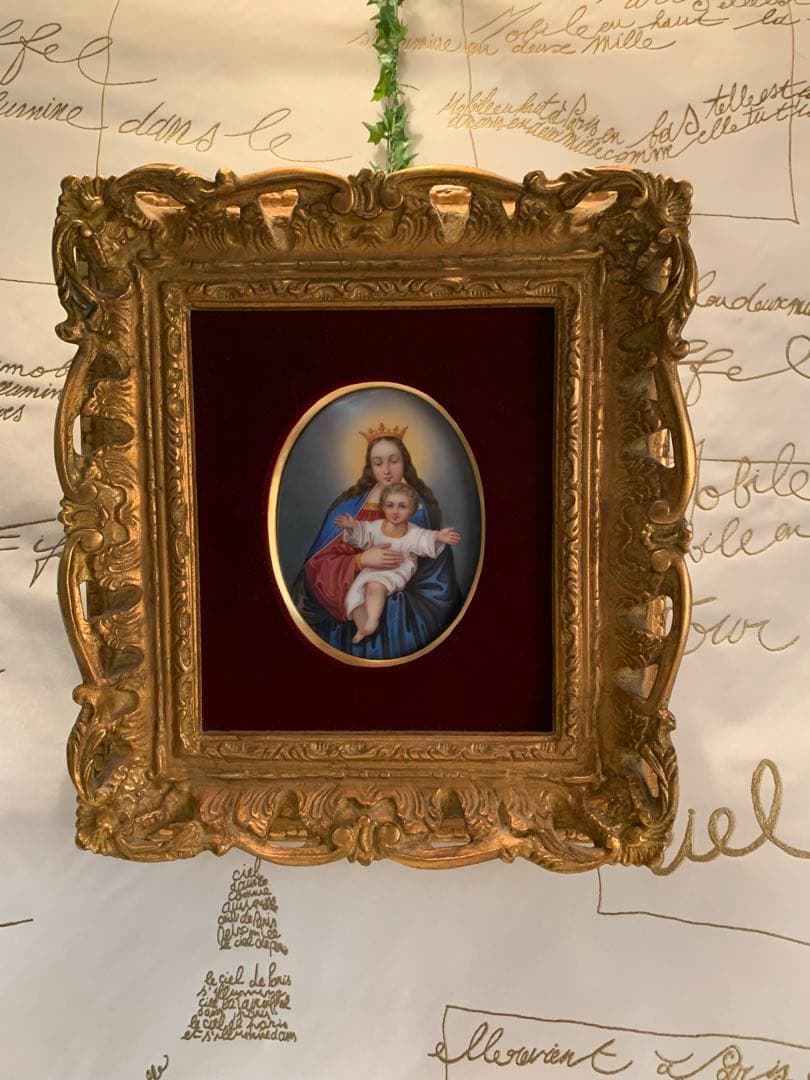 ドイツ製　破格！アンティーク聖母子の陶板額装品！色が綺麗でマリア様が優しい！