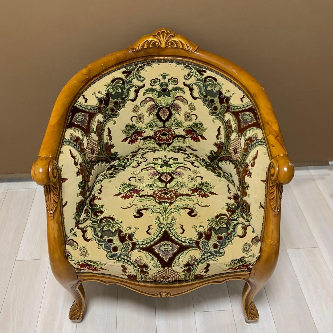 イタリア製 ヴィンテージ　ソファ 金華山　猫脚　ロココ調　輸入家具　チェア