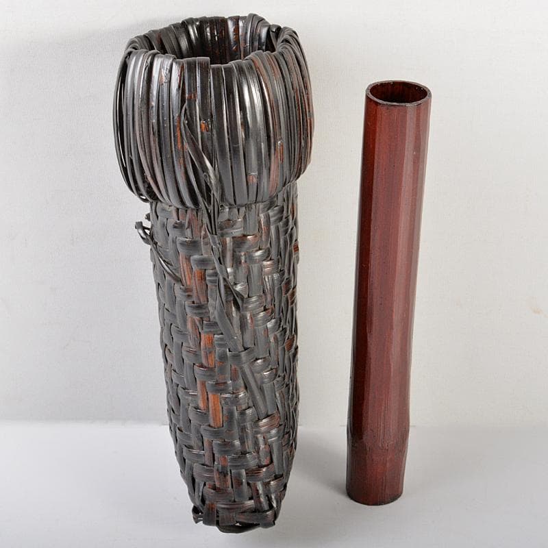 茶道具　籠師　鈴木竹朋斎作　ナタ籠　掛花籠　共箱　D　R6329