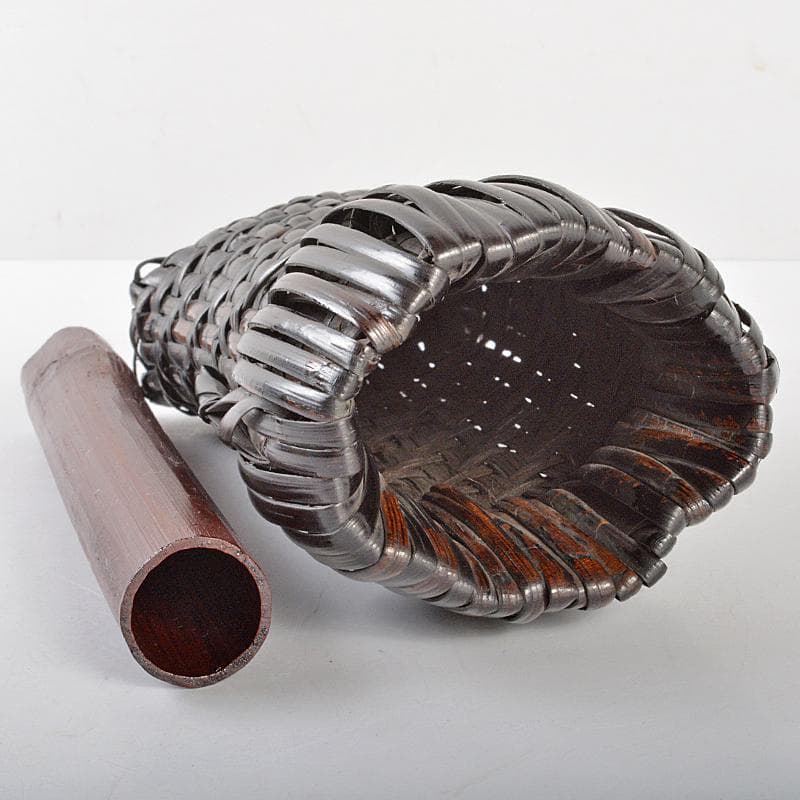 茶道具　籠師　鈴木竹朋斎作　ナタ籠　掛花籠　共箱　D　R6329