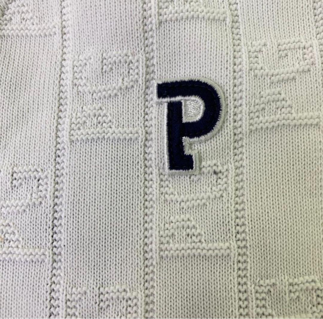 【美品】パーリーゲイツ 2023年Vネックニットベスト PGロゴ柄 ホワイト1