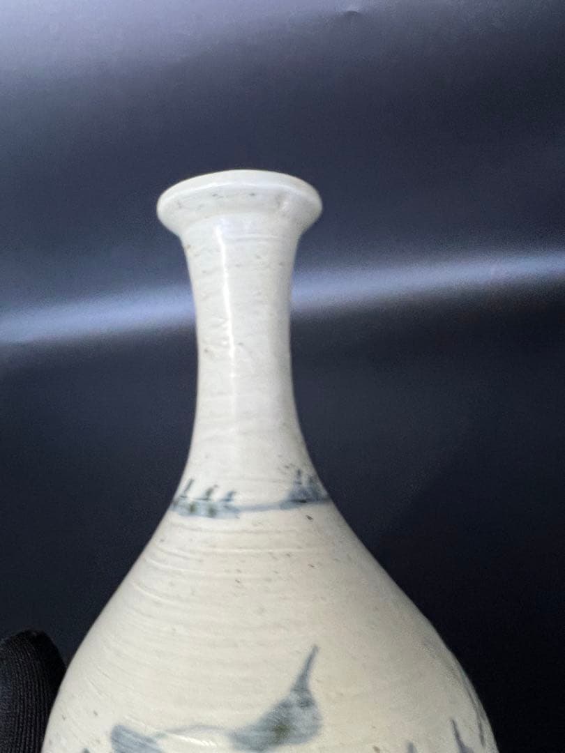 江戸後期〜幕末 伊万里 白磁染付 鶴首徳利（花入） 民藝 古美術骨董◎古道具庵々